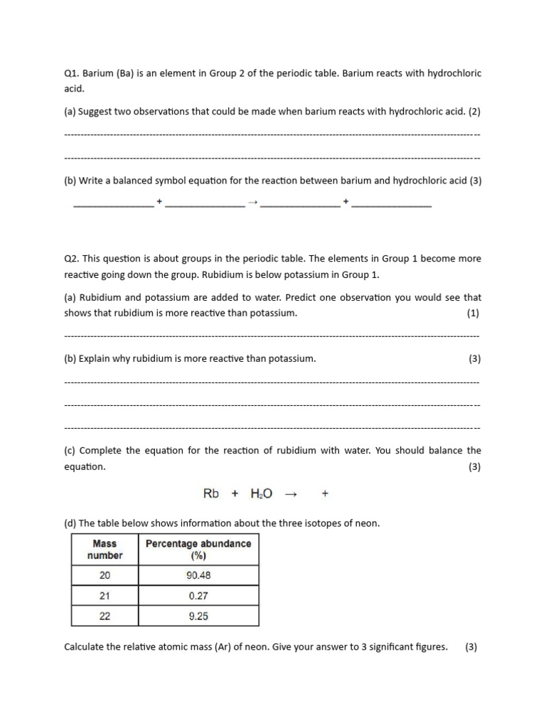 Chemistry Test 1 | PDF | Chemical Elements | Periodic Table