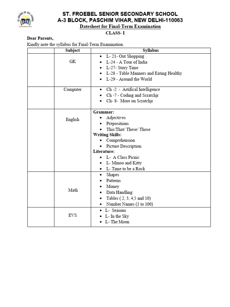 Syllabus and Datesheet for Final Term Exams (2025-26) Copy | PDF
