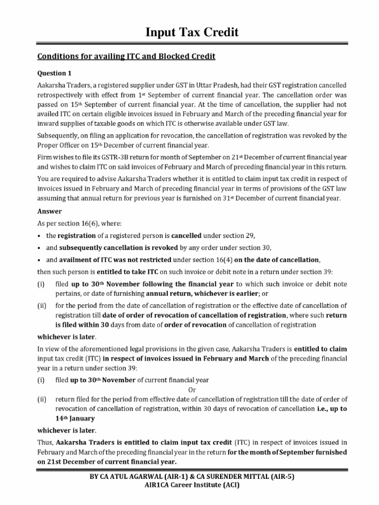 8. Input Tax Credit QB CA Final | PDF