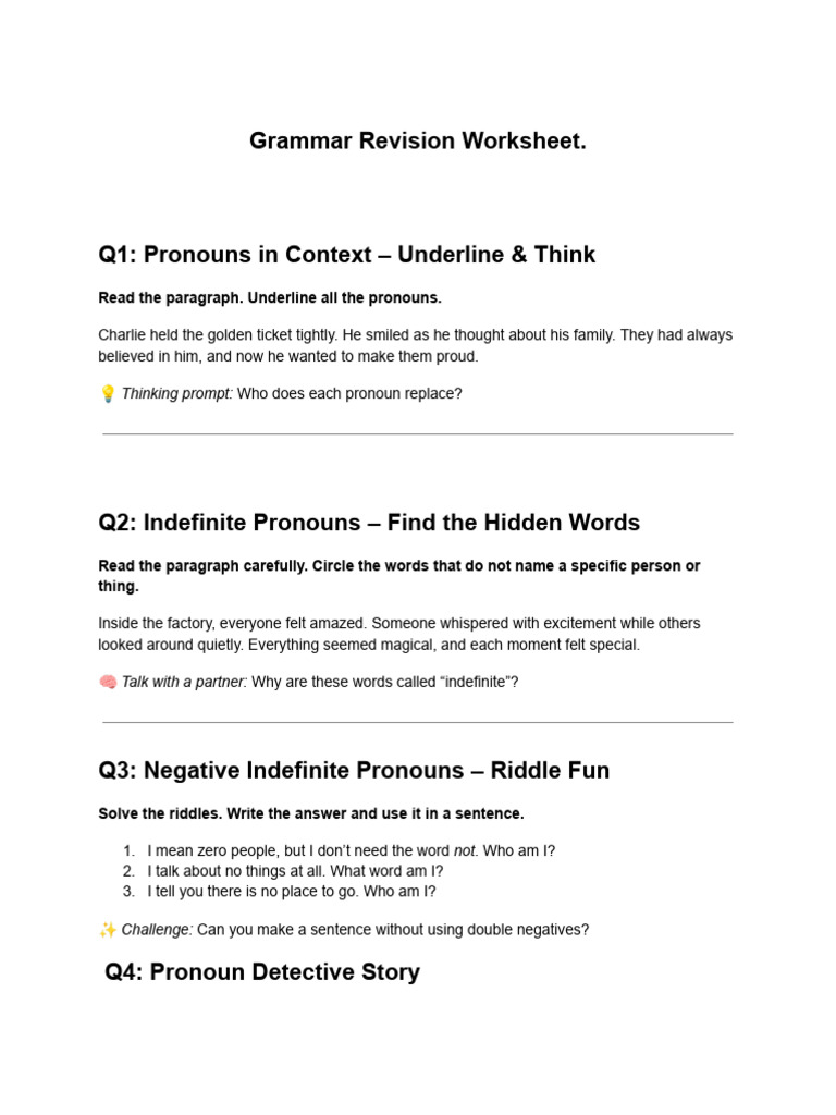 Pronouns Worksheet | PDF