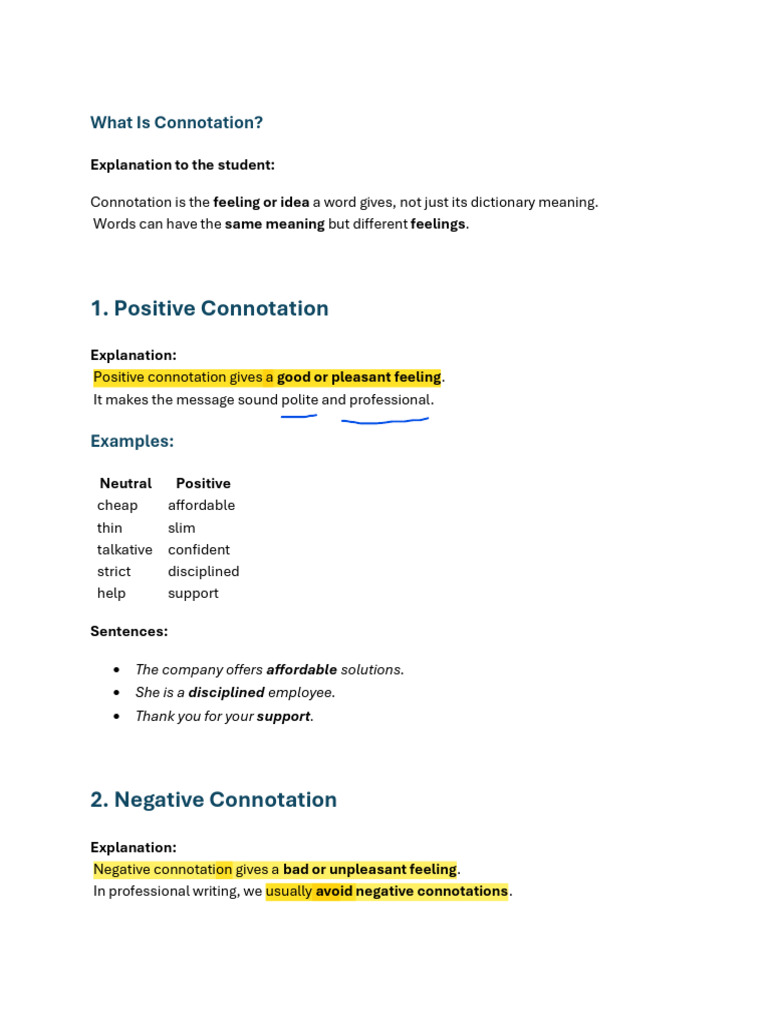 Denotation and Connotation + Subject-Verb Agreement | PDF | Grammatical ...