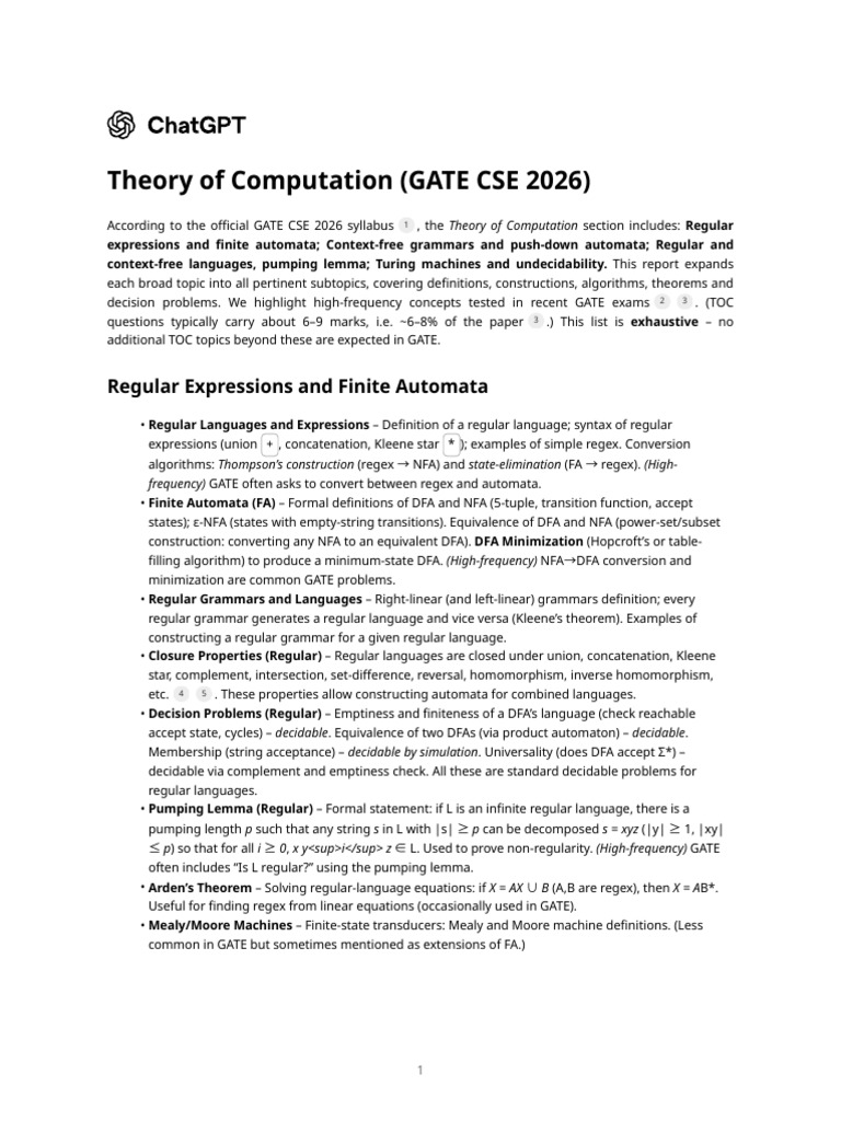 Theory of Computation (GATE CSE 2026) | PDF | Computer Science ...