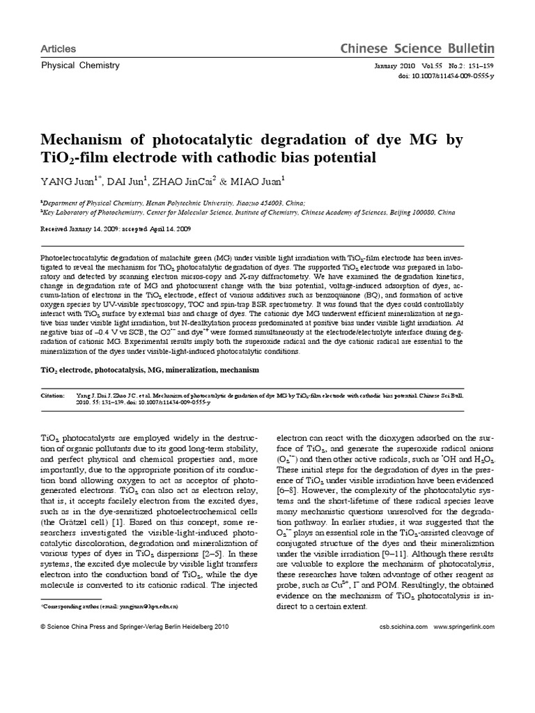 Mechanism of photocatalytic degradation of dye MG by | PDF | Titanium ...