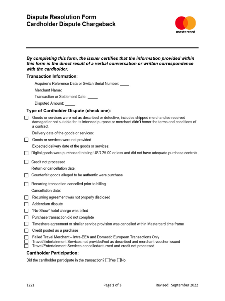 Mastercard Chargeback Form | PDF | Credit Card | Master Card