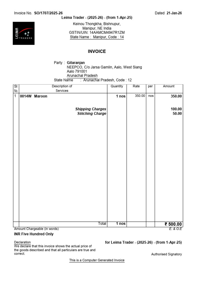 Gitaranjan Invoice | PDF