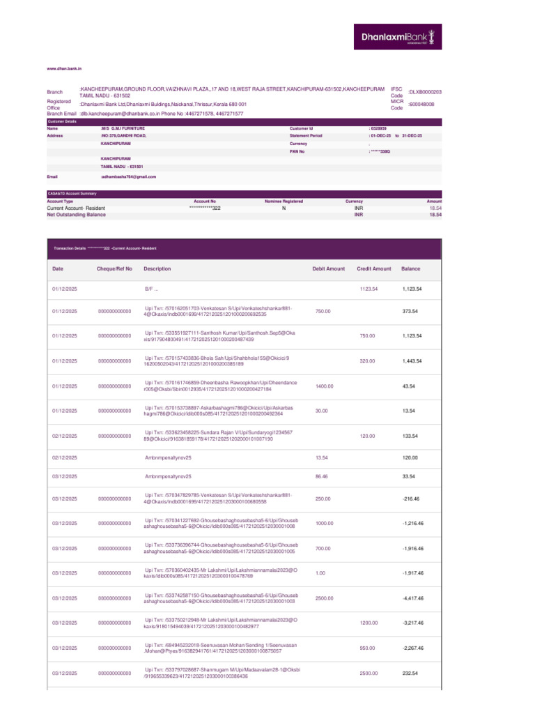 Dec 2025 DLB Monthly E-Statement154 | PDF | Money | Services (Economics)