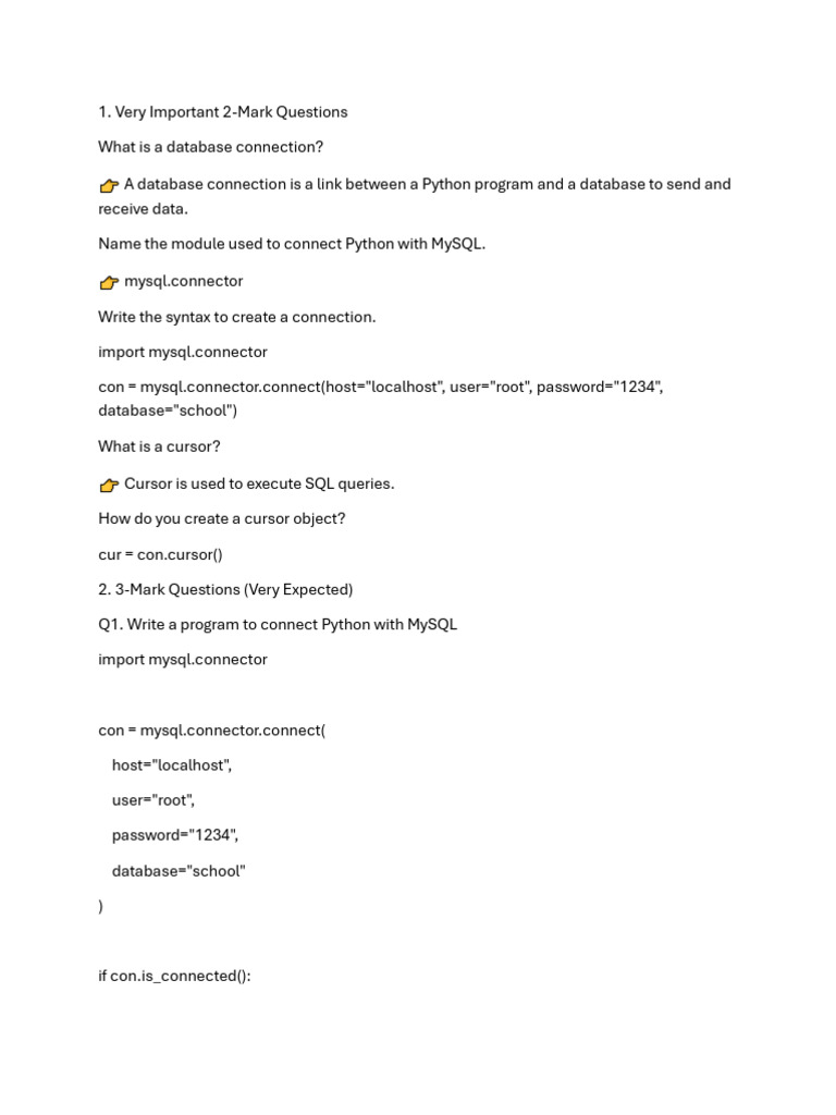 Database Connection -Important Question (1) | PDF | My Sql | Databases