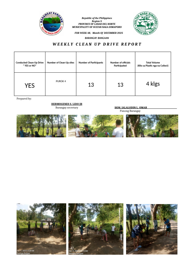 Weekly Clean Up Drive FORM (48) | PDF