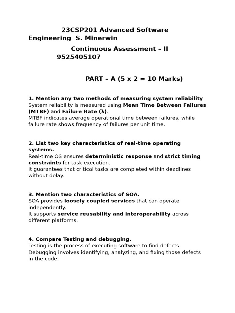 CA 2 Advanced Software Engineering | PDF | Reliability Engineering ...