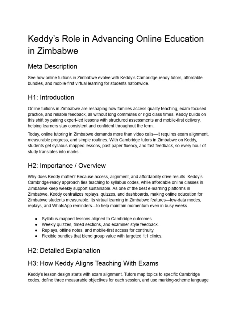 Keddy's Role in Advancing Online Education in Zimbabwe | PDF ...