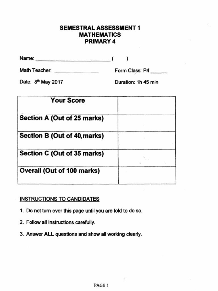 P4 Maths SA1 2017 Raffles Exam Papers | PDF