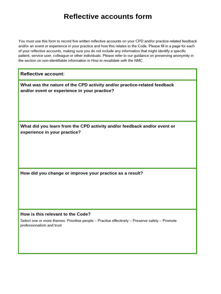 Reflective Accounts Form | PDF