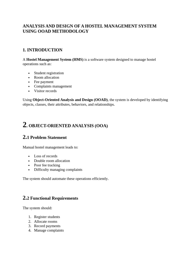 Analysis and Design of a Hostel Management System Using Ooad ...