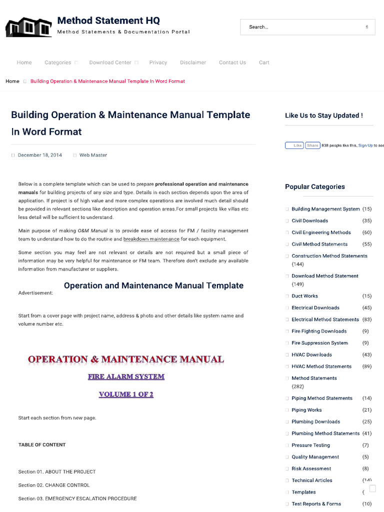 Building Operation & Maintenance Manual...e in Word Format - Method ...