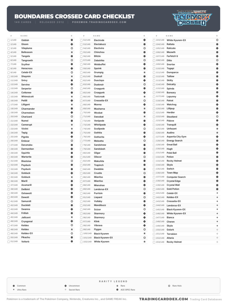 Pokemon Boundaries Crossed Card Checklist | PDF | Nintendo | Nintendo Games