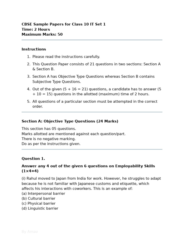Grade 10 IT Sample Papers 2025-2026 | PDF | Databases | Information ...