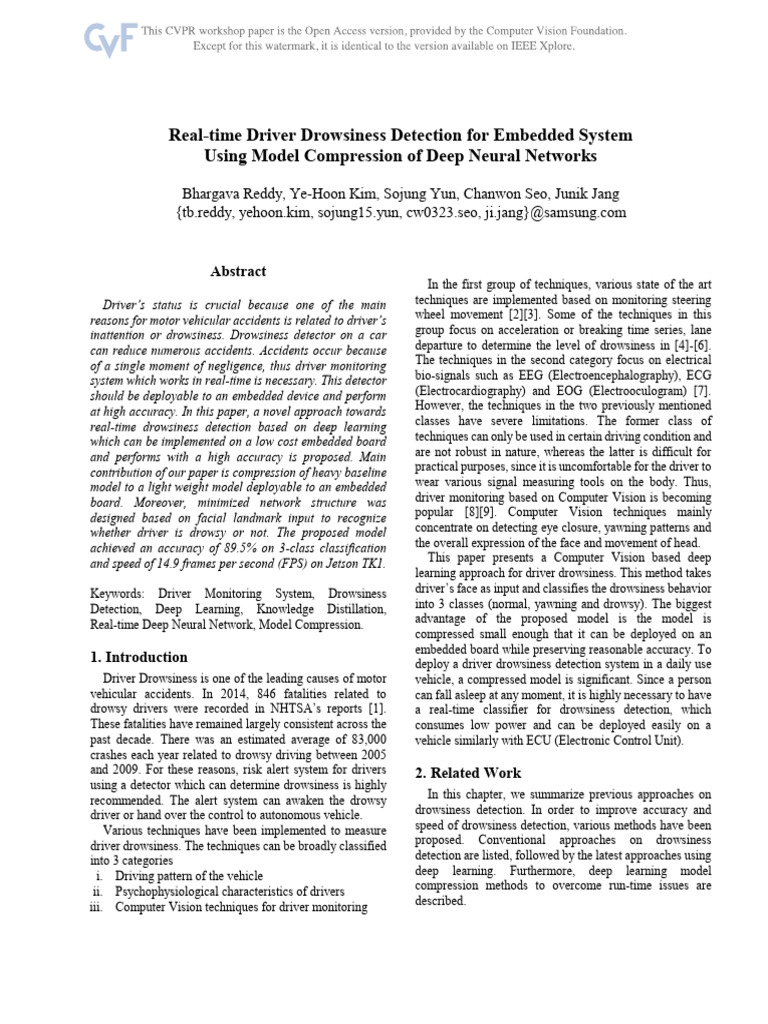 Reddy Real-Time Driver Drowsiness CVPR 2017 Paper | PDF | Deep Learning ...
