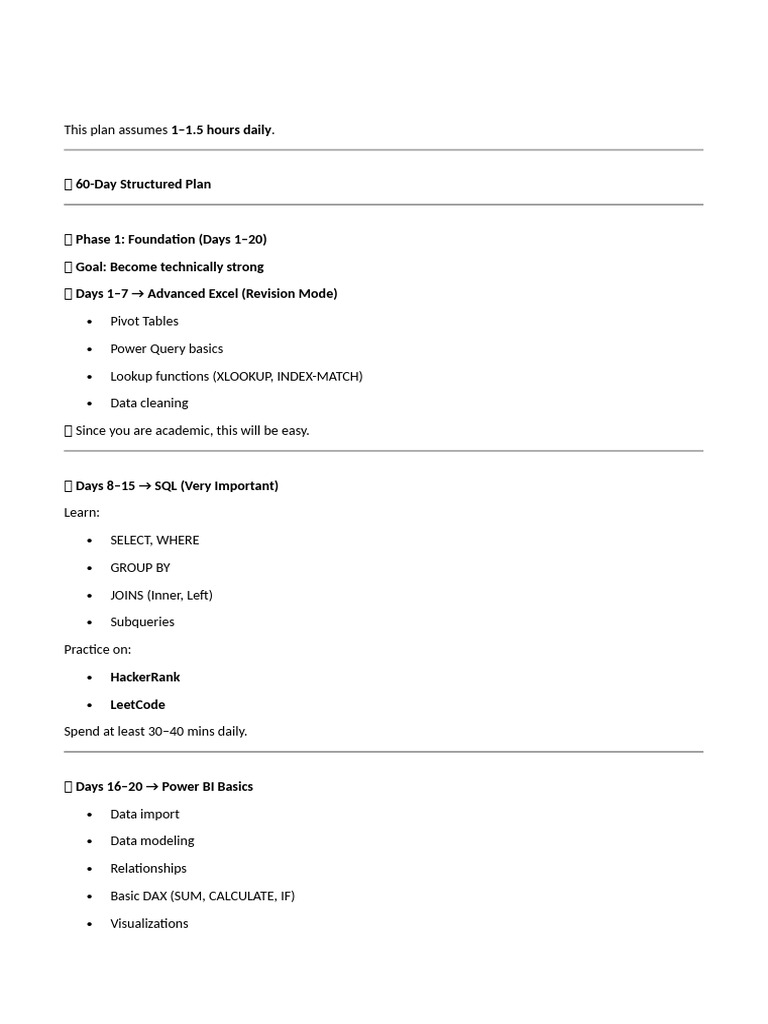 60 days Plan | PDF | Microsoft Excel | Information Technology
