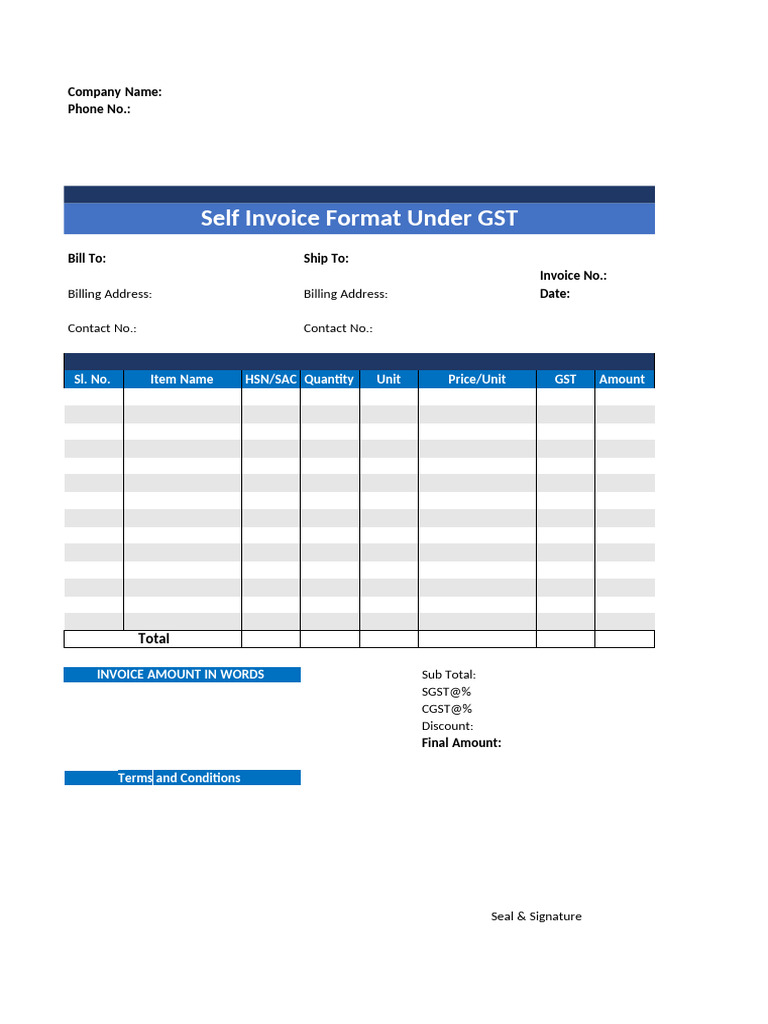 Self Invoice Format Word 2 | PDF