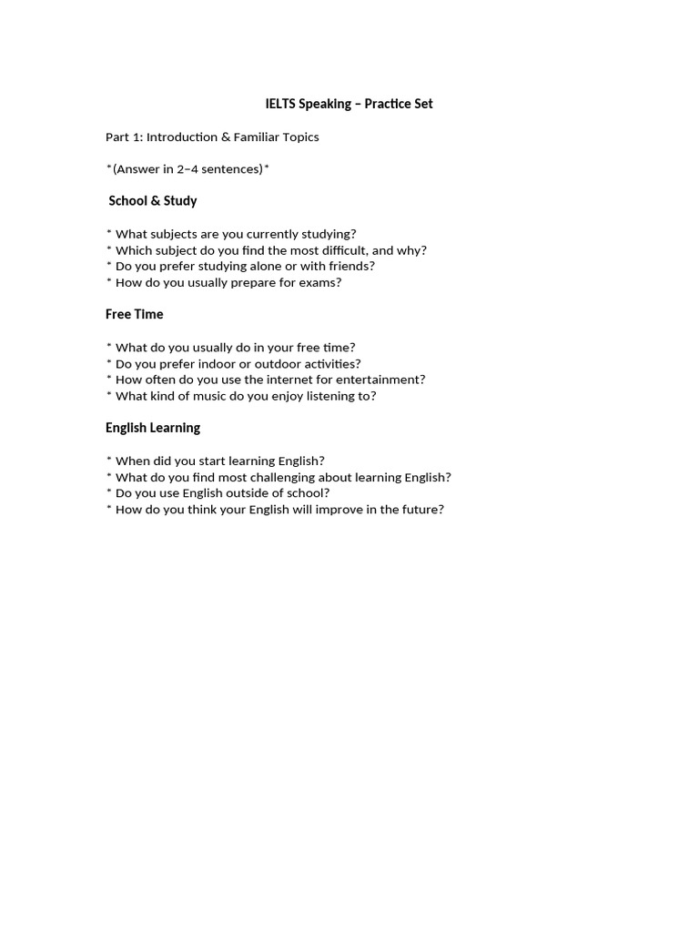 IELTS Speaking – Practice Set | PDF