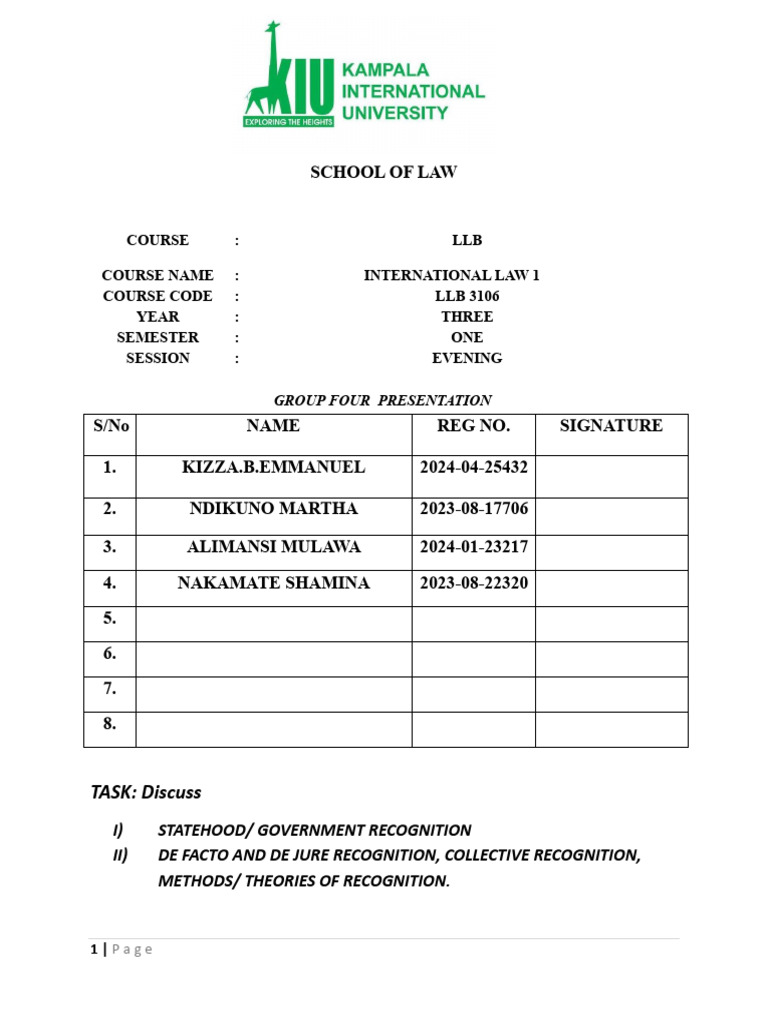 International Law 1 Recognition | PDF | International Law | Treaty