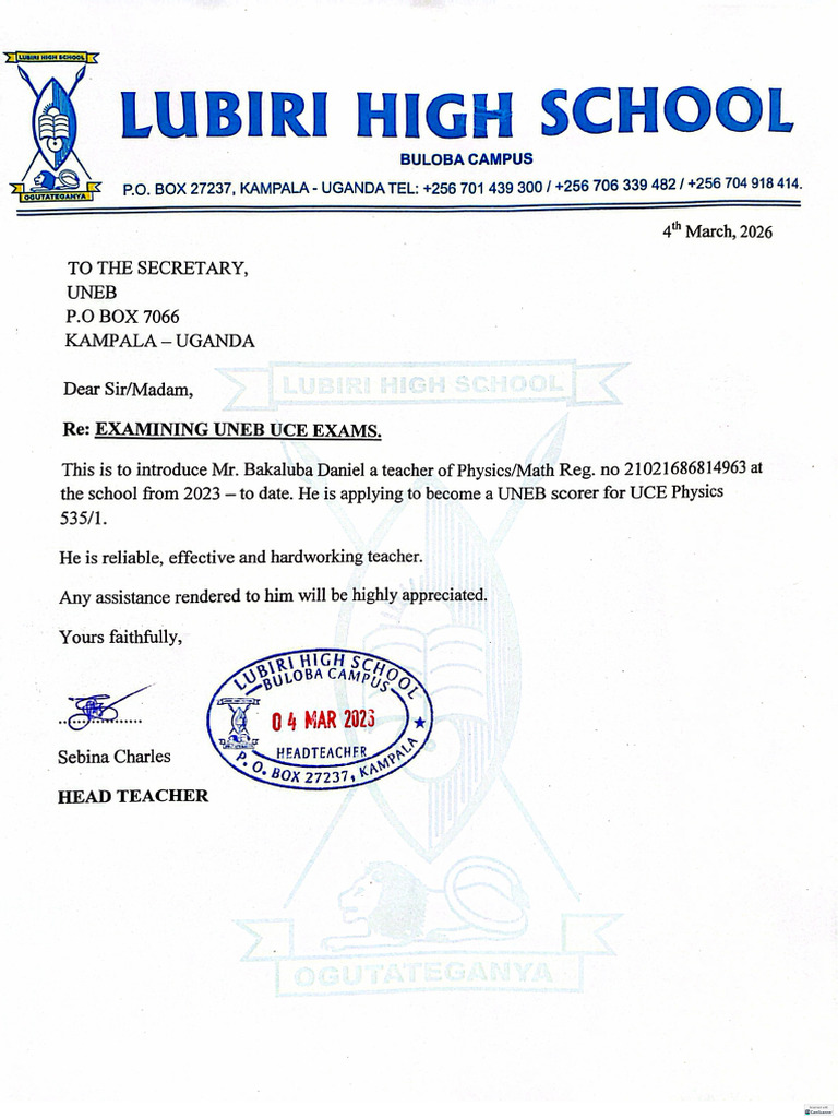 Uneb Letter | PDF