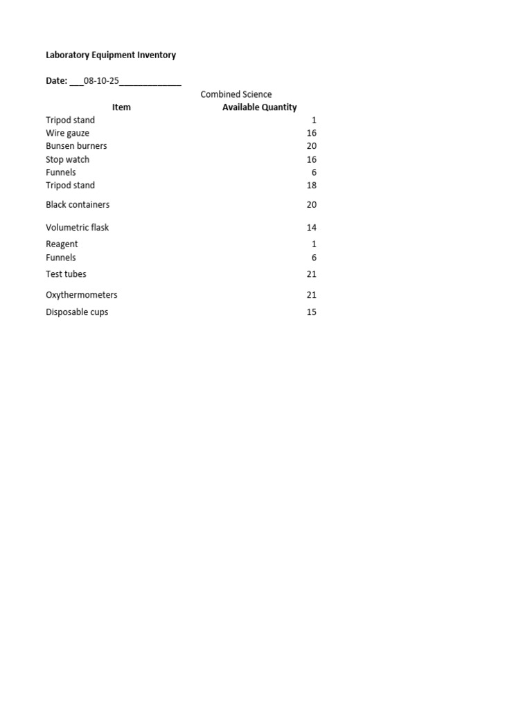 Laboratory Equipment Inventory | PDF