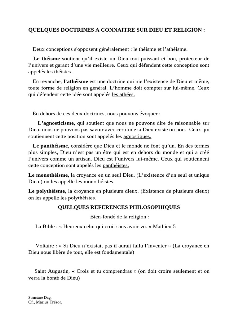 Quelques Doctrines a Connaitre Sur Dieu Et Religion | PDF | Dieu | Athéisme