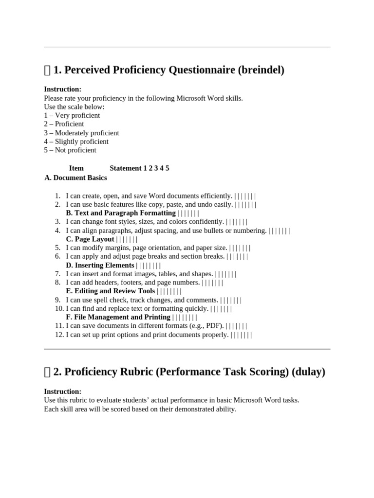 Perceived Proficiency Questionnaire (Breindel) : Instruction | PDF ...