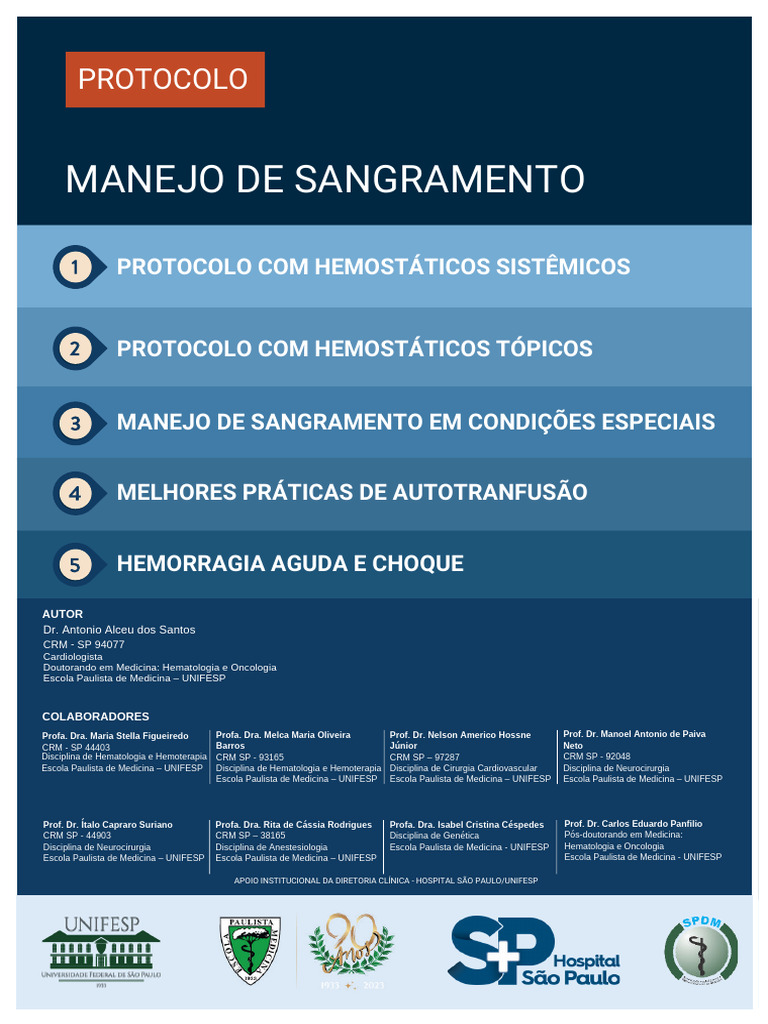 Protocolo de Manejo de Sangramento HU UNIFESP | PDF | Sangue | Anemia