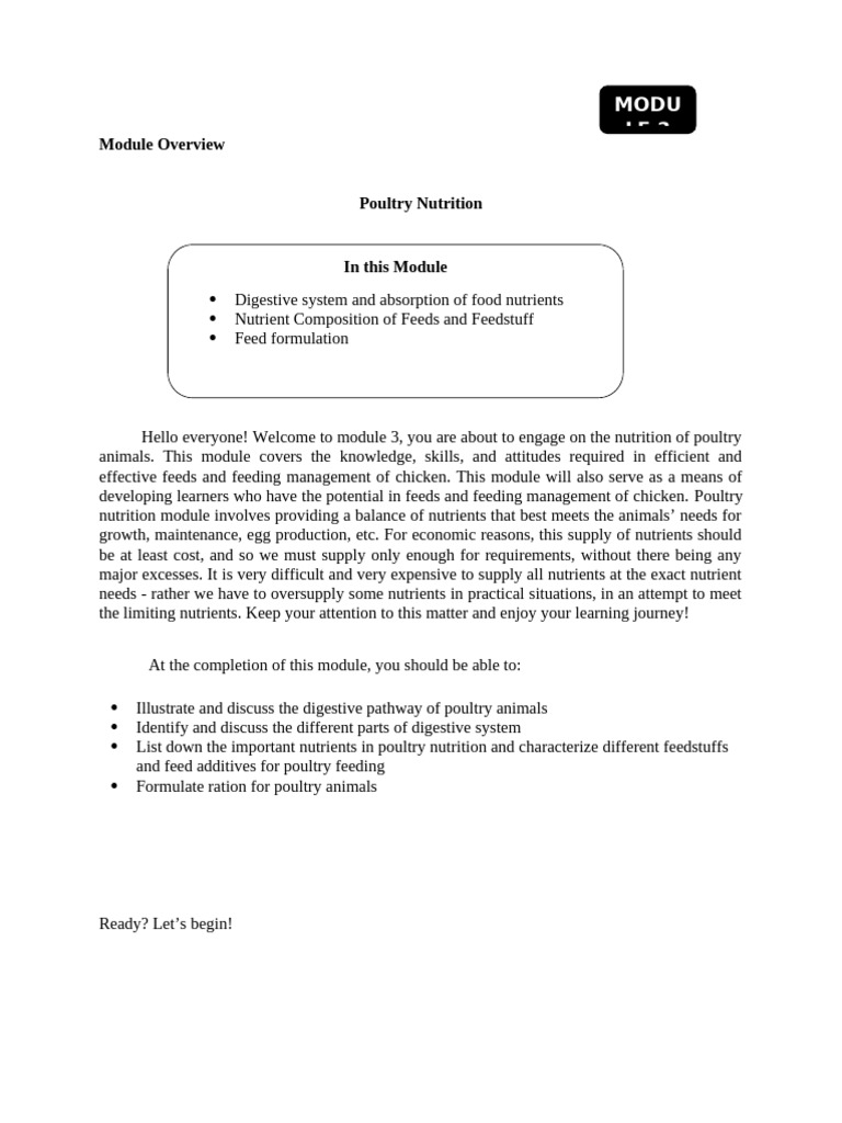 Poultry Module 3 | PDF | Digestion | Mouth