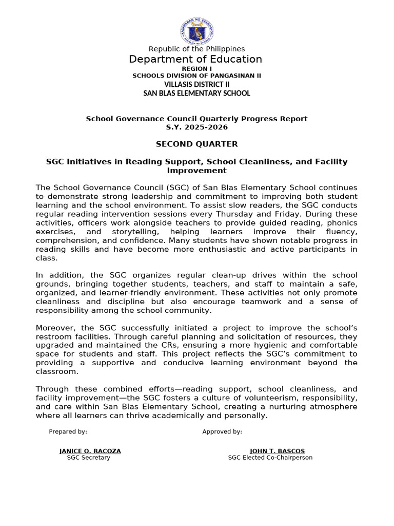 Accomplishment Report of SGC SECOND | PDF | Schools | Teachers