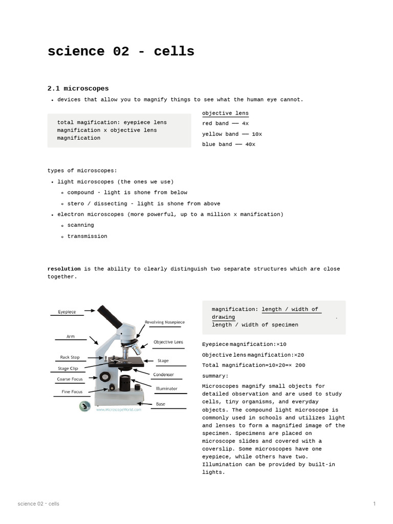Science 02 - Cells | PDF | Cell (Biology) | Microscope