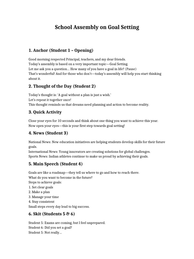 School Assembly Goal Setting | PDF