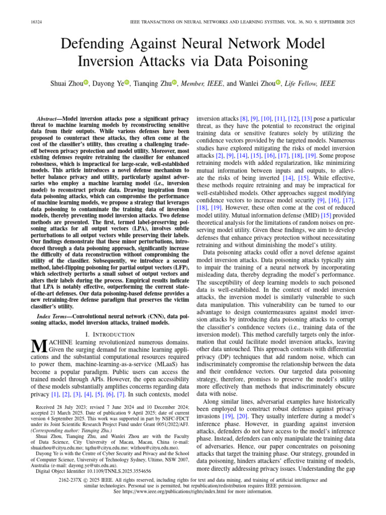 Defending Against Neural Network Model Inversion Attacks via Data ...