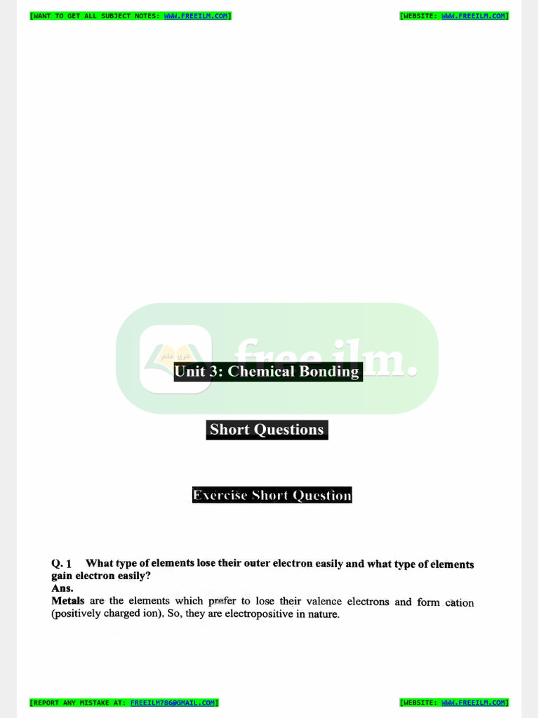 9th Chemistry New Ch3 Short Q | PDF