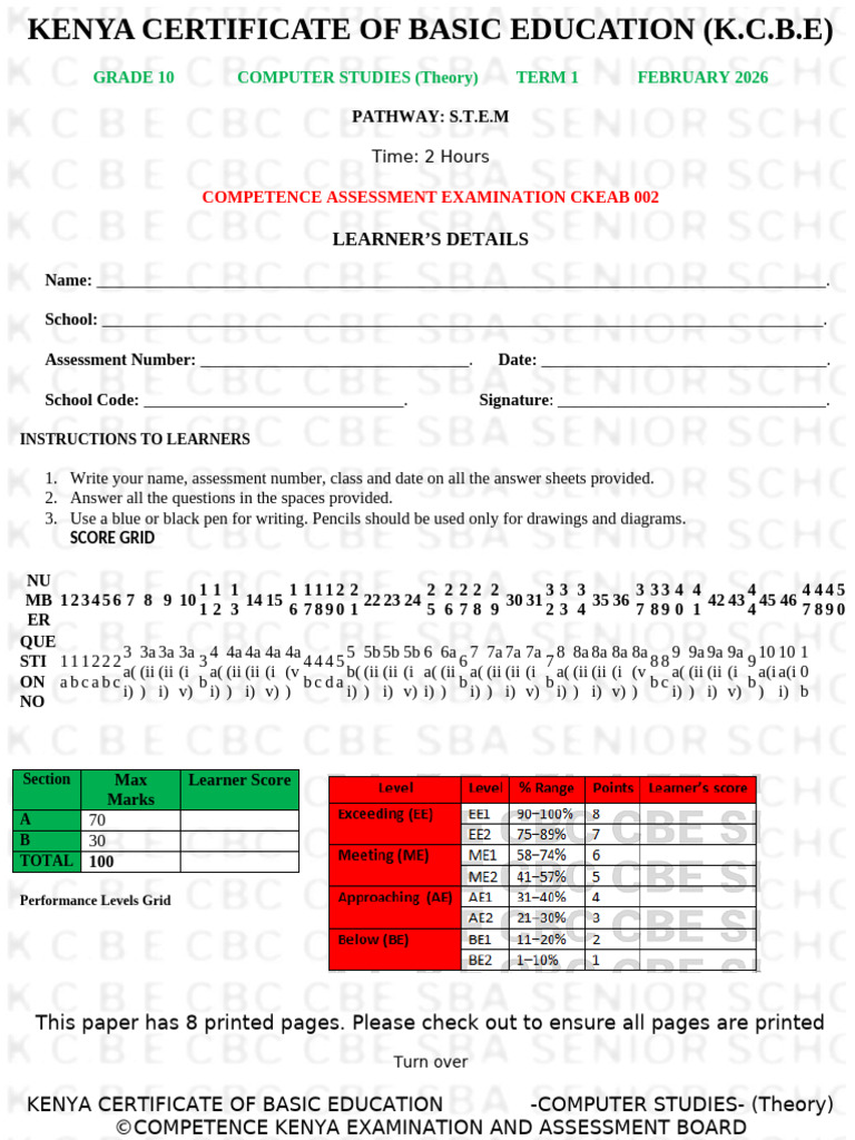 Grade 10 Computer Studies 002 2026 | PDF | Electronics | Computing