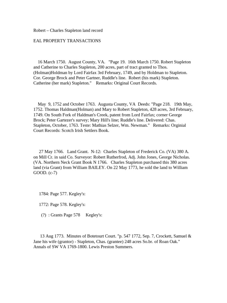 Robert P. and Charles Stapleton's Land Transactions | PDF