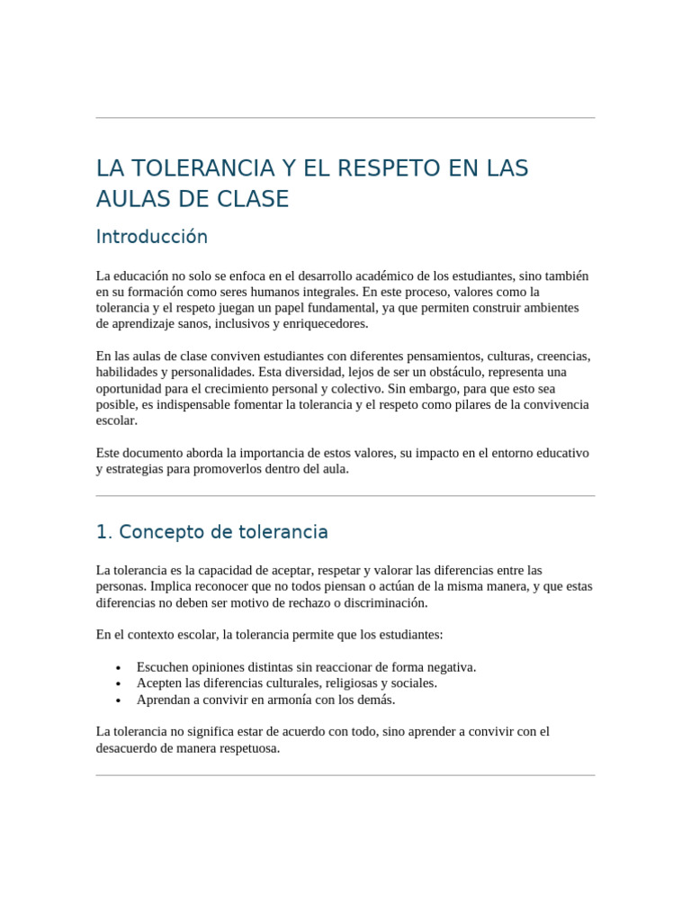 Tolerancia y Respeto en Aulas de Clase | PDF | Tolerancia | Aprendizaje
