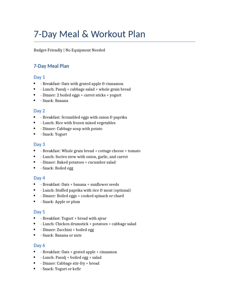 Meal and Workout Plan Compact | PDF | Lunch | Salad