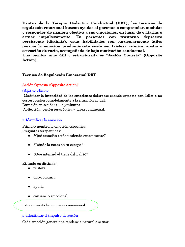 Técnica de Regulación Emocional DBT | PDF | Las emociones ...