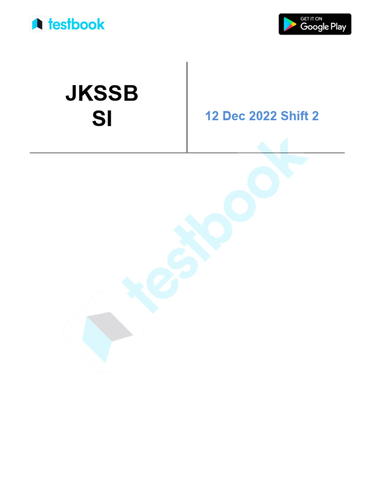 JKSSB SI Official Paper (Held On 12 Dec 2022 Shift 2) | PDF