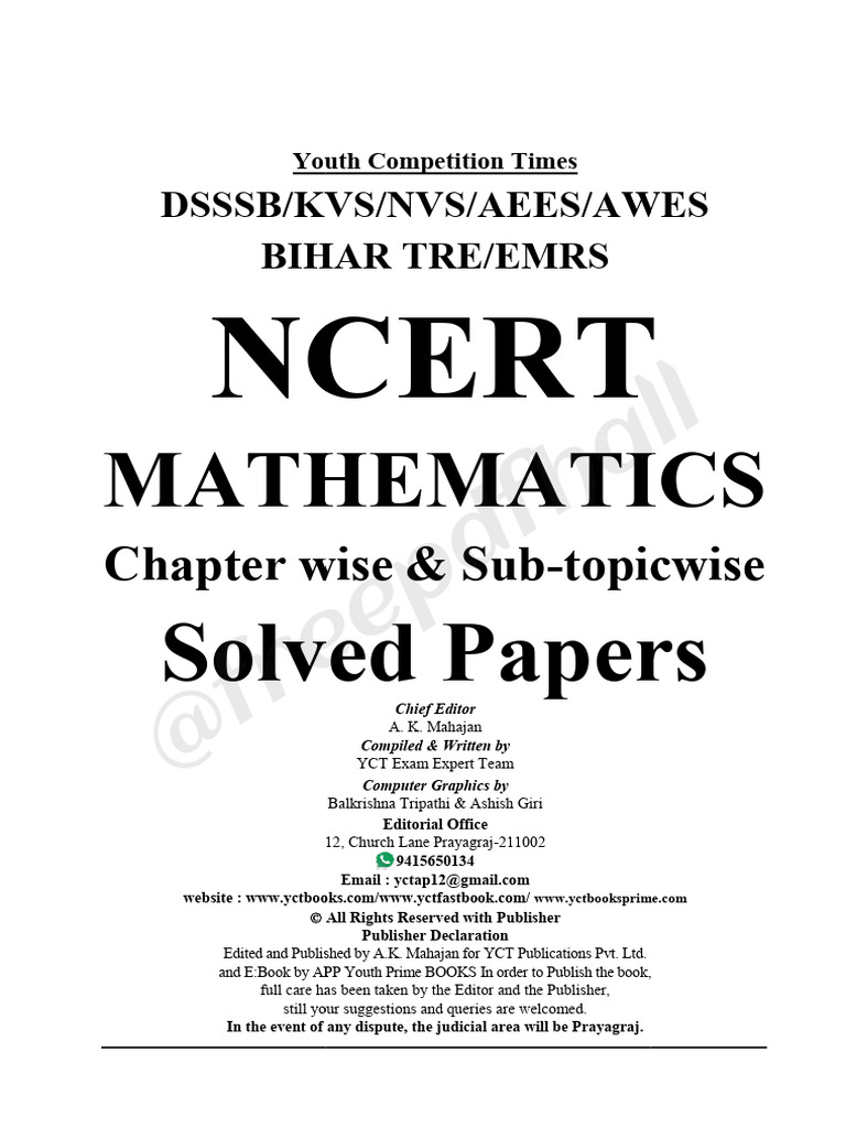 TGT PGT NCERT MATHEMATICS Chapter Wise & Sub Topicwise Solved Papers ...