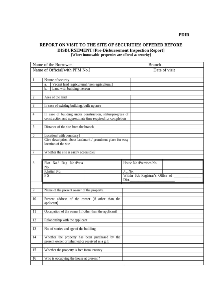 PDIR Pre Disbursement Inspection Report | PDF