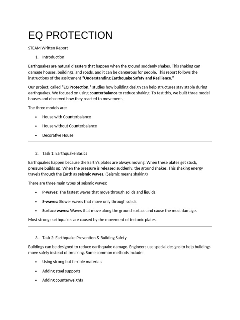 EQ PROTECTION Written Report | PDF | Earthquakes | Seismology
