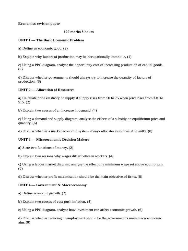 Economics Revision Paper | PDF