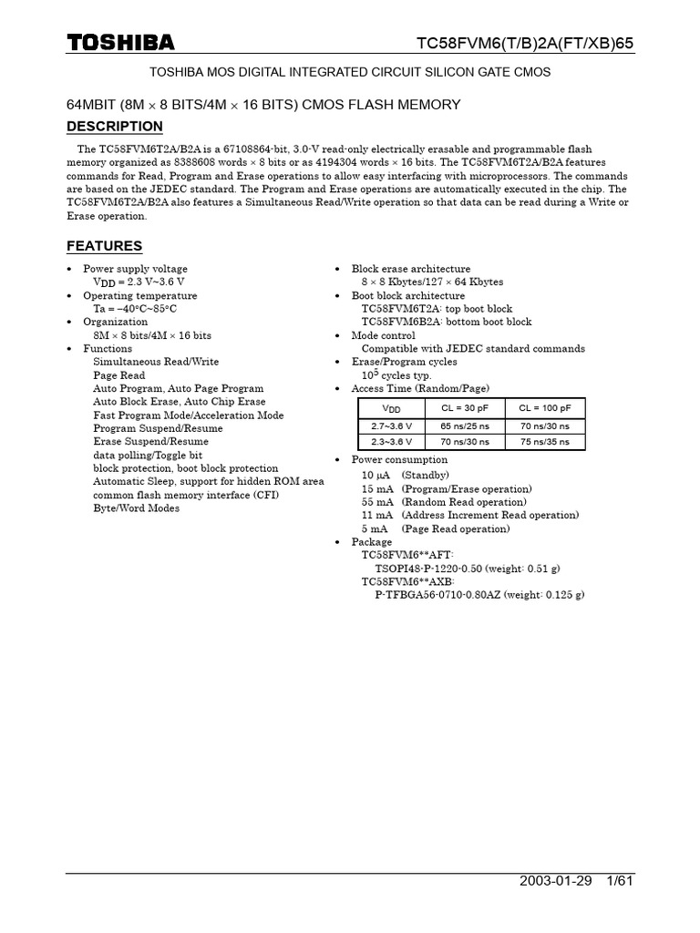 Flash Tc58fvm6b5bxg65 | PDF | Flash Memory | Booting