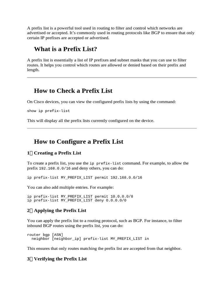 A Prefix List | PDF