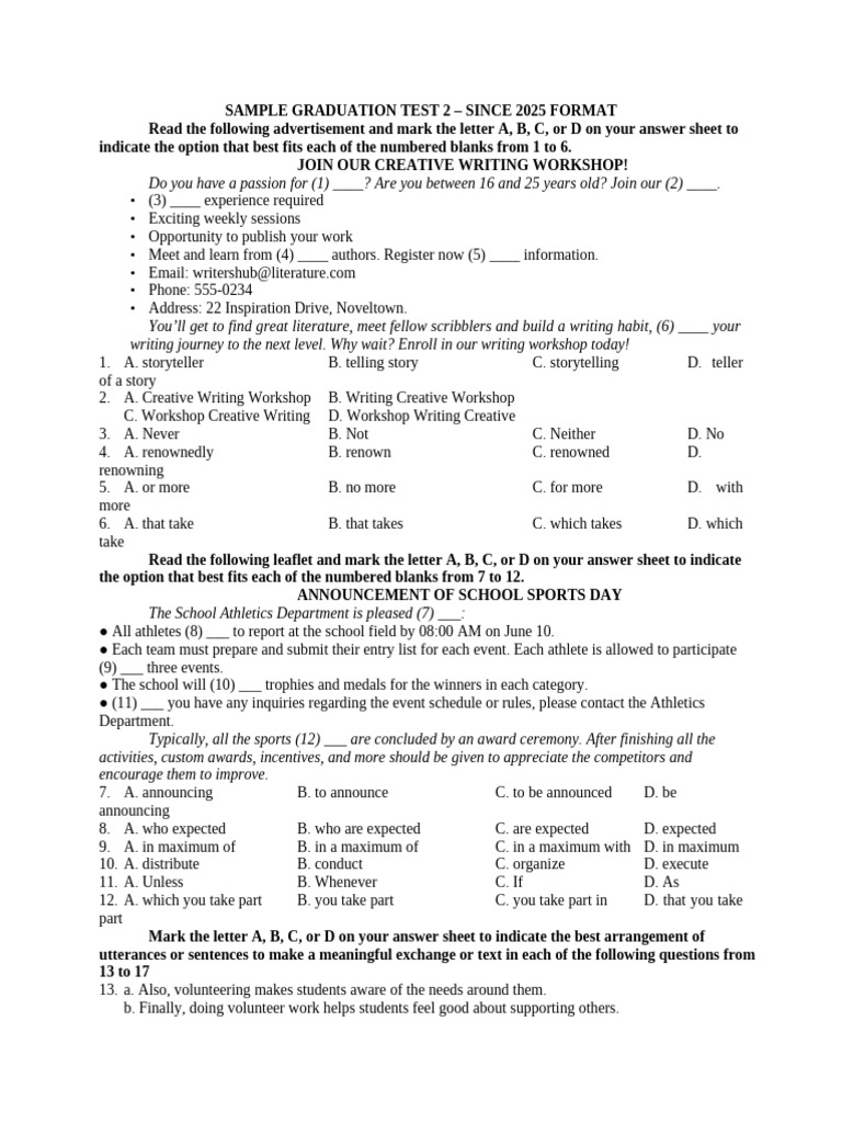 Sample Graduation Test 2 | PDF | Fashion | Softlines (Retail)