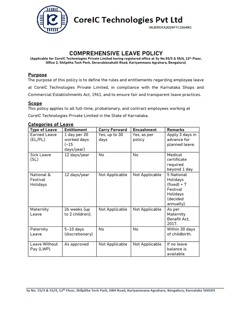 CoreIC Leave Policy_signed | PDF | Parental Leave | Sick Leave